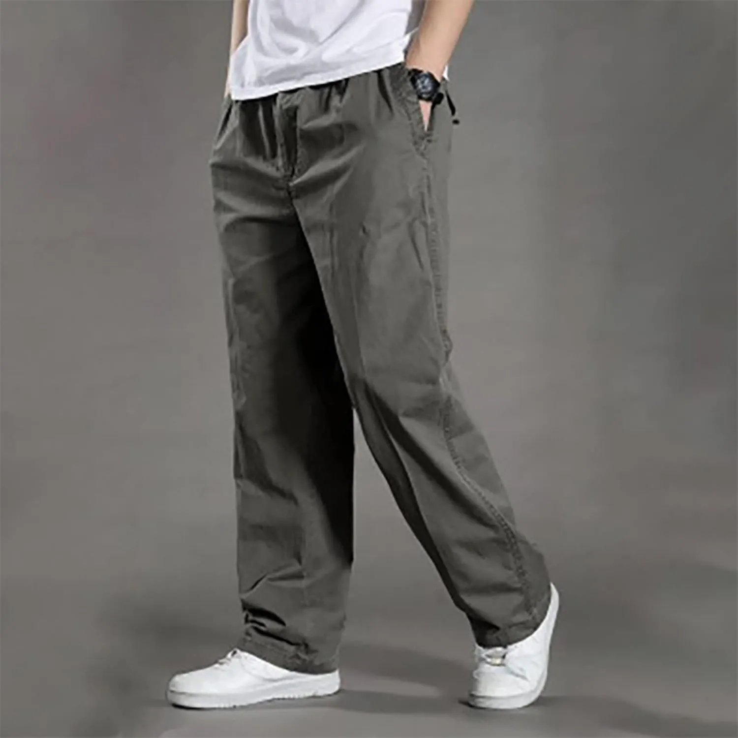Cotton Men's Relaxed Fit Casual Pants Elastic Lightweight Breathable Drawstring Daily Street Travel Comfy Lounge