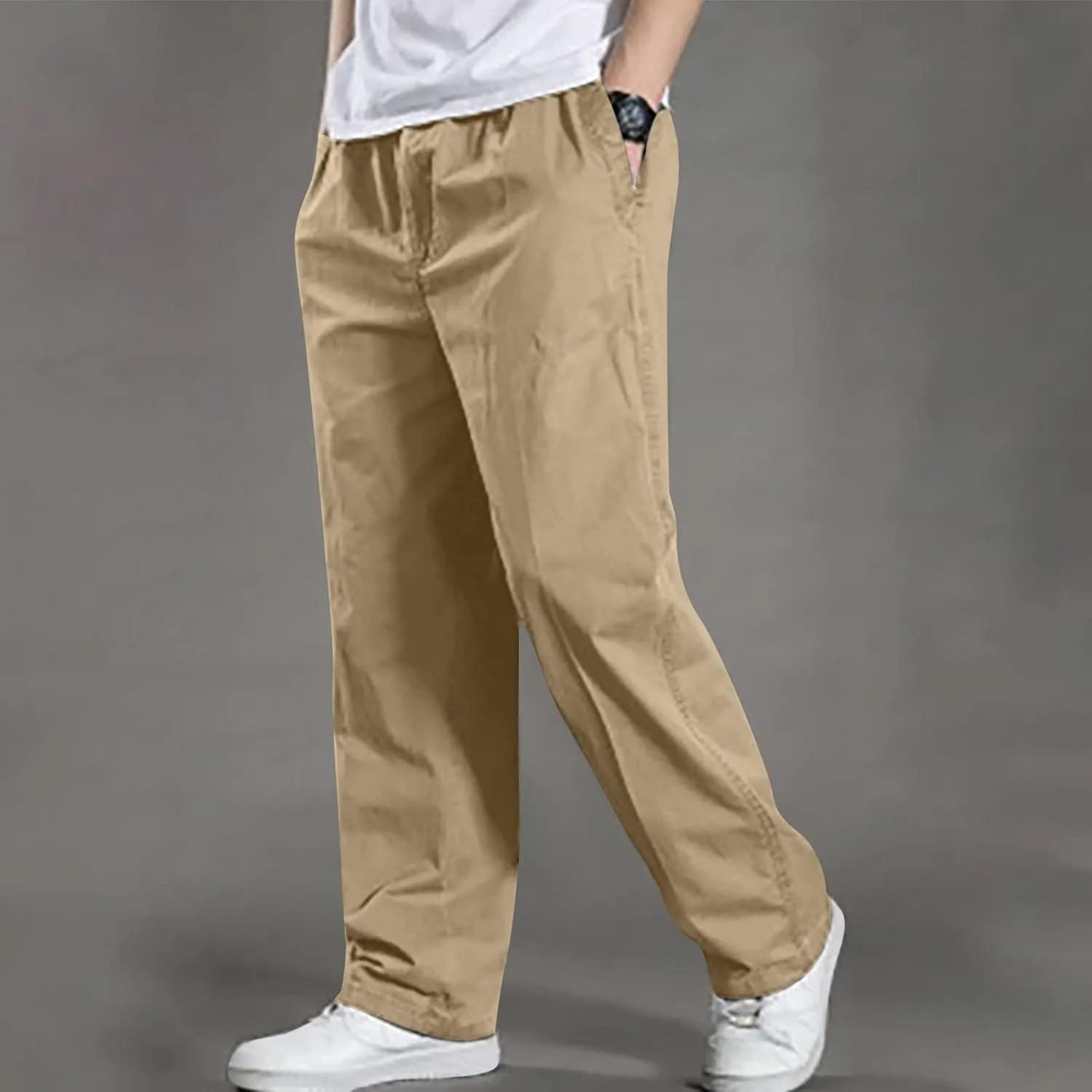 Cotton Men's Relaxed Fit Casual Pants Elastic Lightweight Breathable Drawstring Daily Street Travel Comfy Lounge