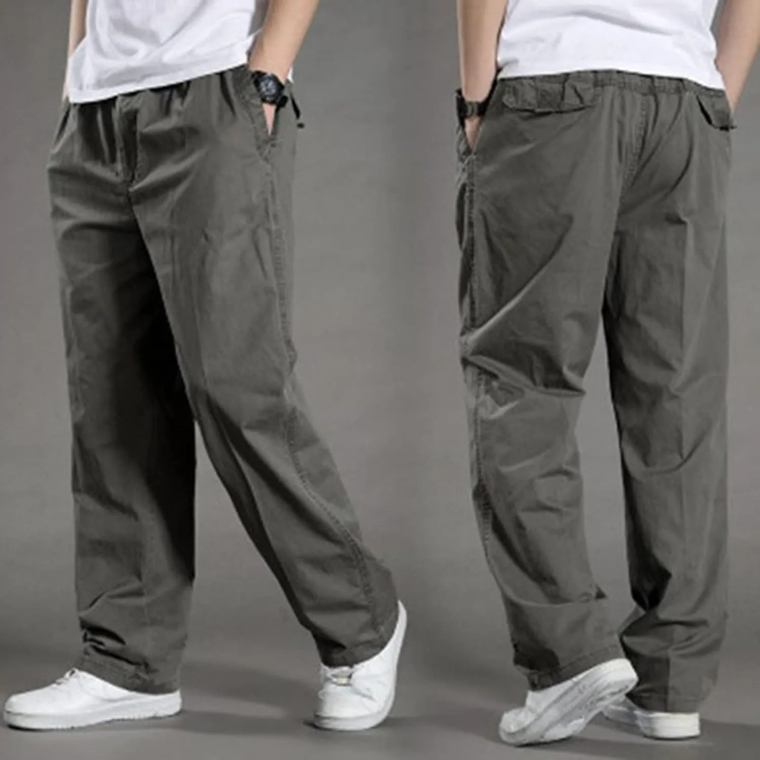 Cotton Men's Relaxed Fit Casual Pants Elastic Lightweight Breathable Drawstring Daily Street Travel Comfy Lounge