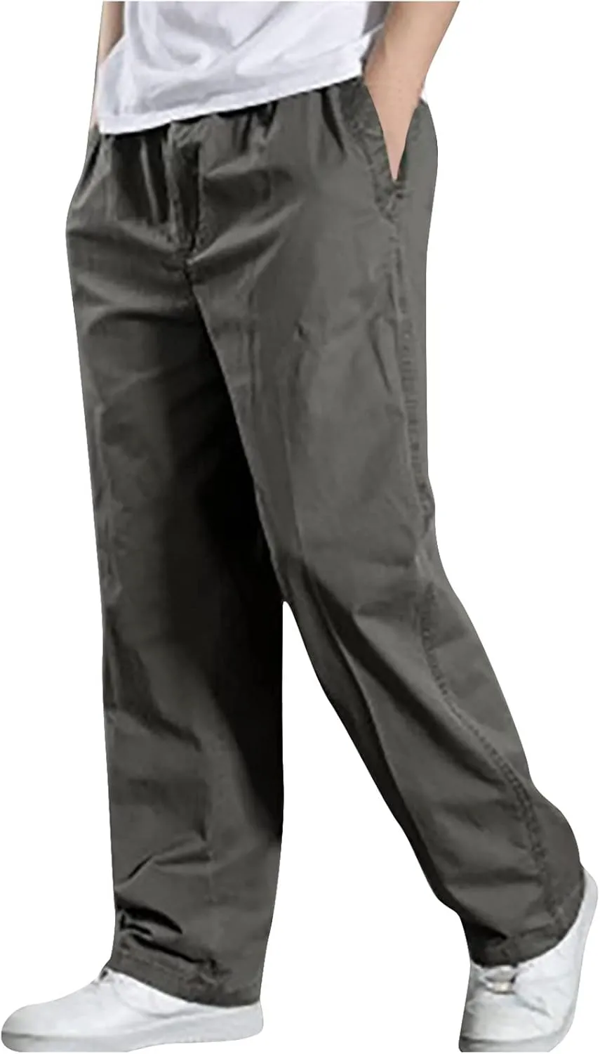 Cotton Men's Relaxed Fit Casual Pants Elastic Lightweight Breathable Drawstring Daily Street Travel Comfy Lounge