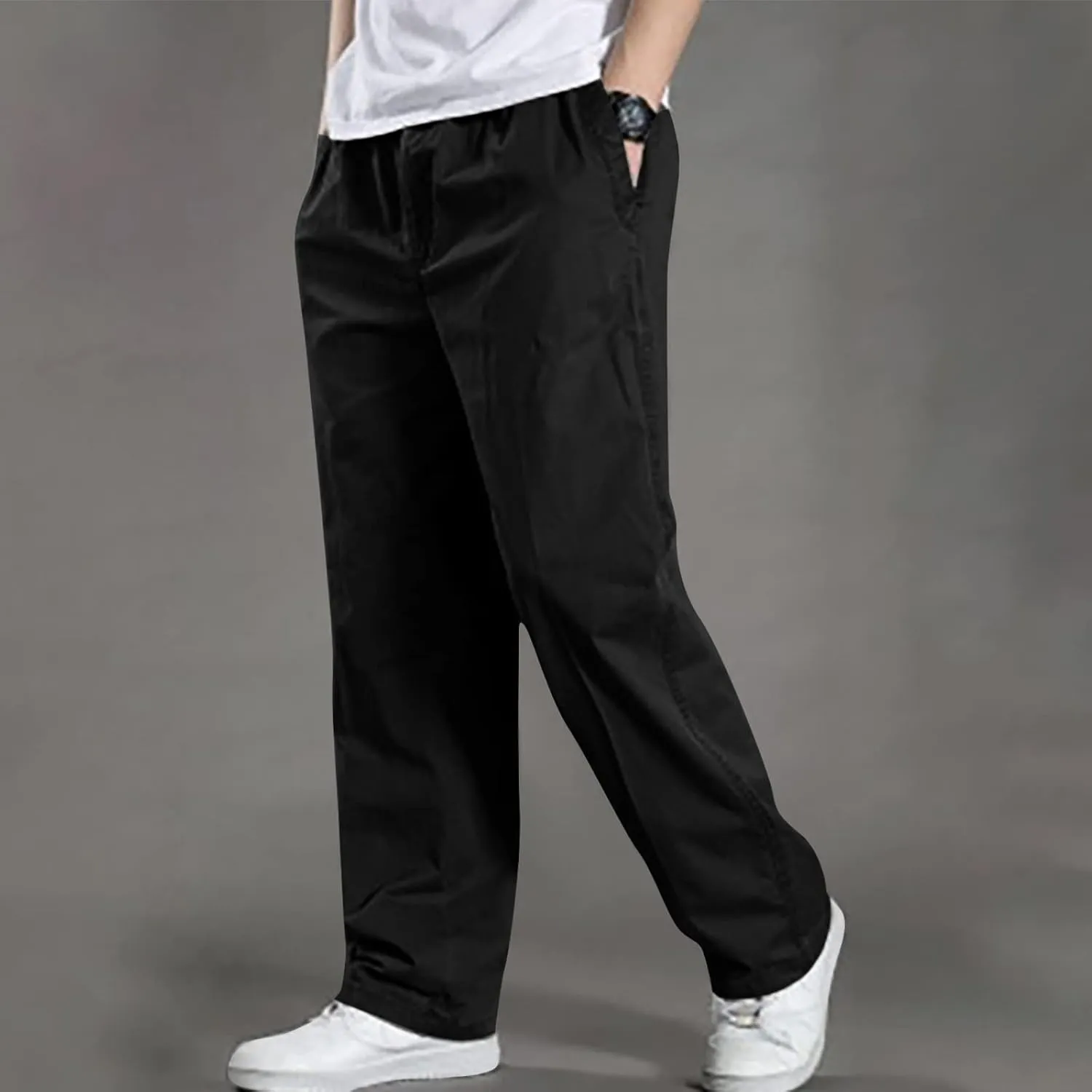 Cotton Men's Relaxed Fit Casual Pants Elastic Lightweight Breathable Drawstring Daily Street Travel Comfy Lounge