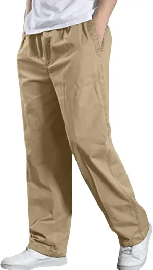Cotton Men's Relaxed Fit Casual Pants Elastic Lightweight Breathable Drawstring Daily Street Travel Comfy Lounge