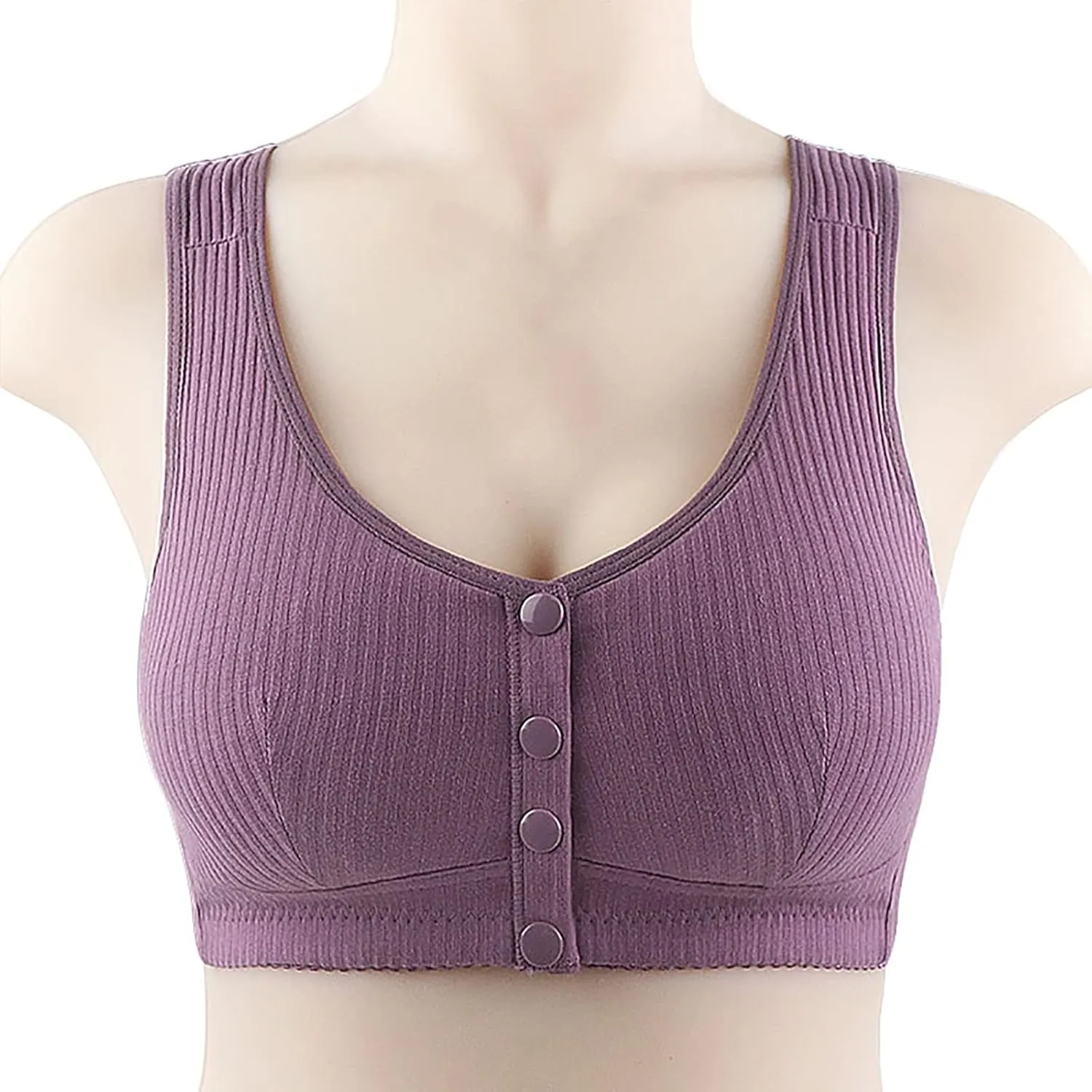 Daisy Bras for Older Women Front Closure No Underwire Supportive Bras Plus Size Push Up Bras Breathable Cotton Bras