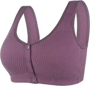 Daisy Bras for Older Women Front Closure No Underwire Supportive Bras Plus Size Push Up Bras Breathable Cotton Bras