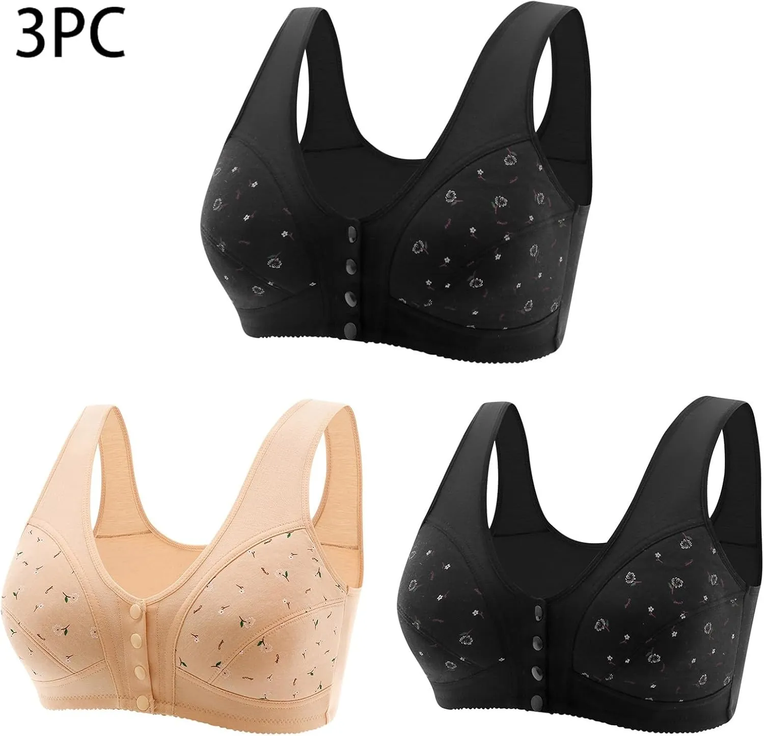 Daisy Bras for Women Front Closure Snap Bra Soft Comfortable Underwear Push up Bralette Everyday Bras 3 Pack