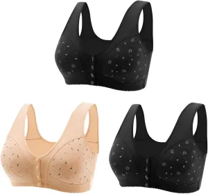 Daisy Bras for Women Front Closure Snap Bra Soft Comfortable Underwear Push up Bralette Everyday Bras 3 Pack