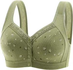 Daisy Bras for Women Plus Size Wire Free Lace Bra Breathable Comfy Underwear Front Button Closure Sport Bras