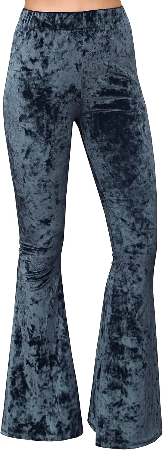 Daisy Del Sol Crushed Velvet High Waisted Comfy Soft Stretch 70s Yoga Loungewear Bell Bottom Flare Pants