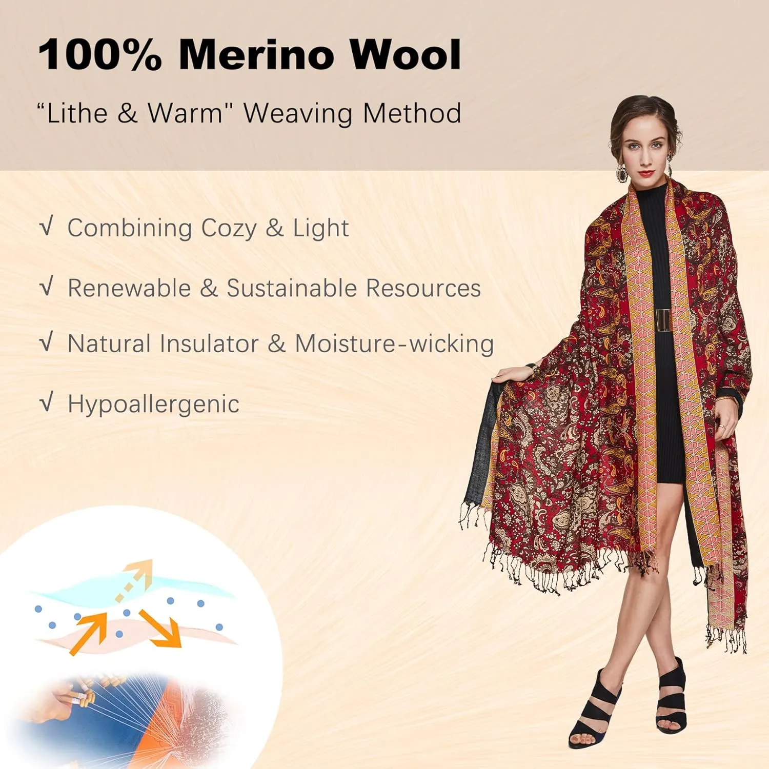 DANA XU Luxury 100% Pure Wool Oversized Extra Large Warm Floral Cashmere Pashmina Scarf Shawl And Wrap For Women Blanket Cape