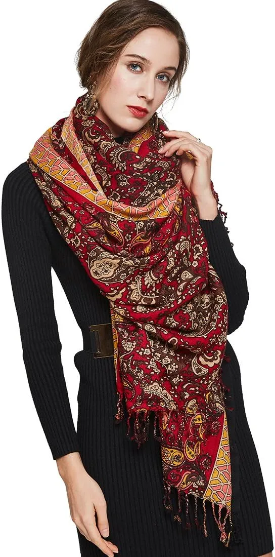 DANA XU Luxury 100% Pure Wool Oversized Extra Large Warm Floral Cashmere Pashmina Scarf Shawl And Wrap For Women Blanket Cape
