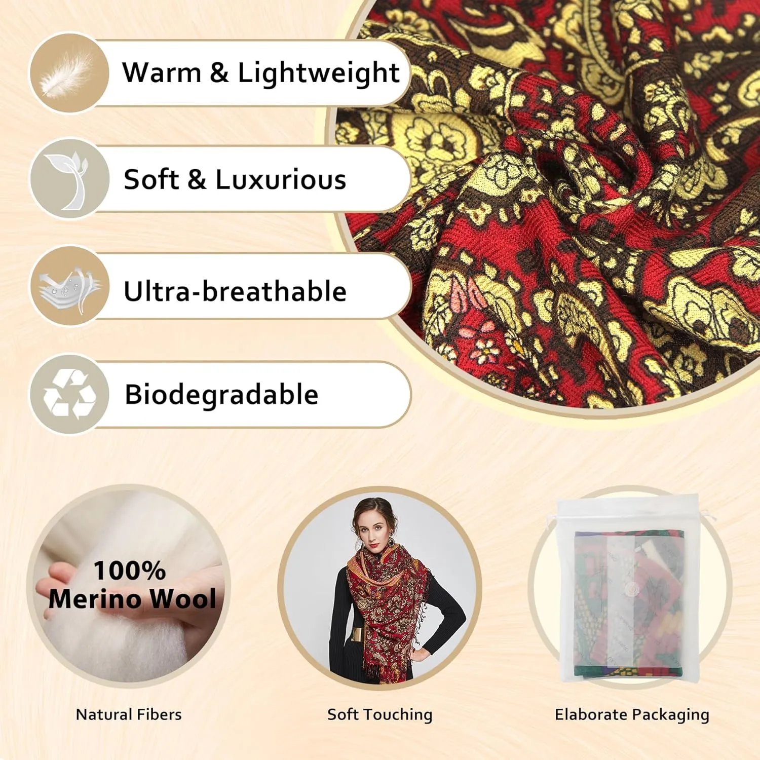 DANA XU Luxury 100% Pure Wool Oversized Extra Large Warm Floral Cashmere Pashmina Scarf Shawl And Wrap For Women Blanket Cape
