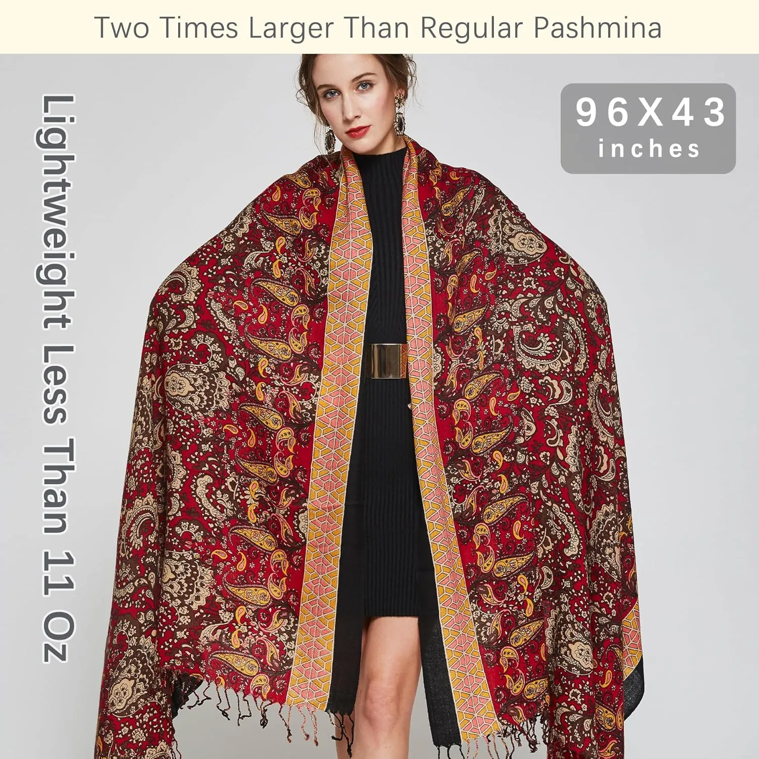DANA XU Luxury 100% Pure Wool Oversized Extra Large Warm Floral Cashmere Pashmina Scarf Shawl And Wrap For Women Blanket Cape
