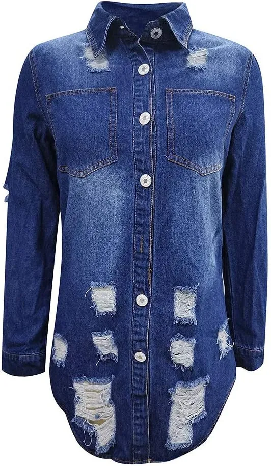 Denim Jackets Lapel Button Down Ripped Hole Jeans Motorcycle Trucker Jackets Outerwear