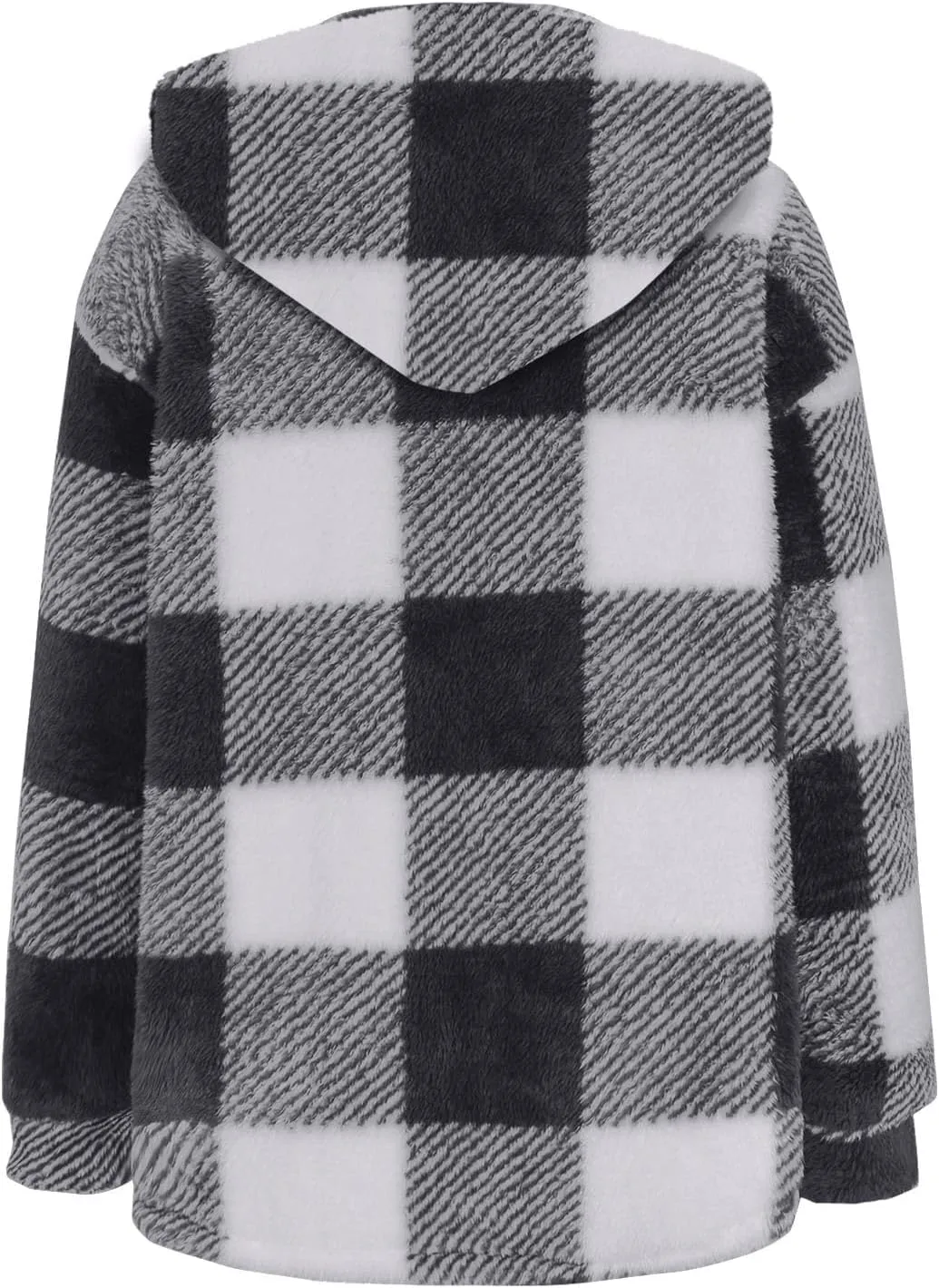 Fashion Plaid Plush Winter Coats for Women Button Hooded Jackets Long Sleeve Pullover Plus Size Shacket Jacket
