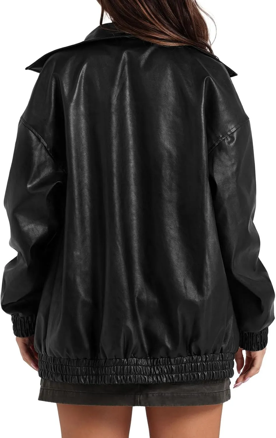 Faux Leather Jacket for Women Lapel Oversized Motorcycle Jacket Zip Up Bomber Coats Winter Fashion 2024 Fall Outfits