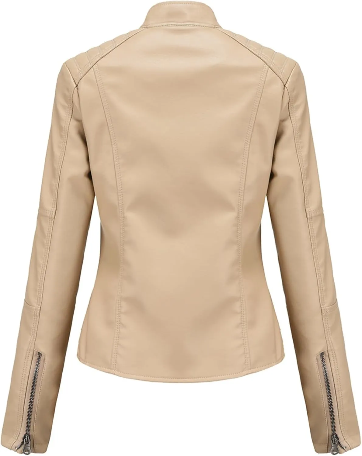 Faux Leather Jackets for Women, Vegan Jackets Moto Biker Motocycle Coat with Stitching Detail
