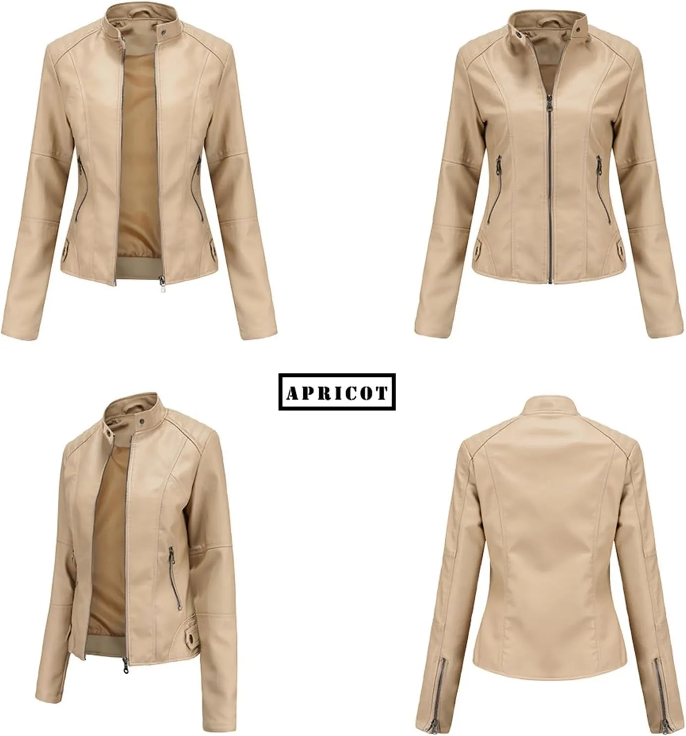 Faux Leather Jackets for Women, Vegan Jackets Moto Biker Motocycle Coat with Stitching Detail