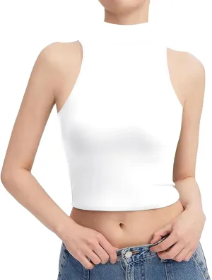 FOUGEDE Women's Mock Turtleneck Long Sleeve/Sleeveless/Half Sleeve/Short Sleeve/Crop Top Basic Fitted Stretch Slim Tops