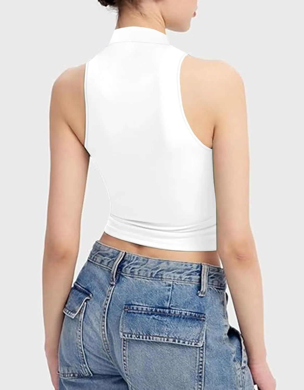 FOUGEDE Women's Mock Turtleneck Long Sleeve/Sleeveless/Half Sleeve/Short Sleeve/Crop Top Basic Fitted Stretch Slim Tops