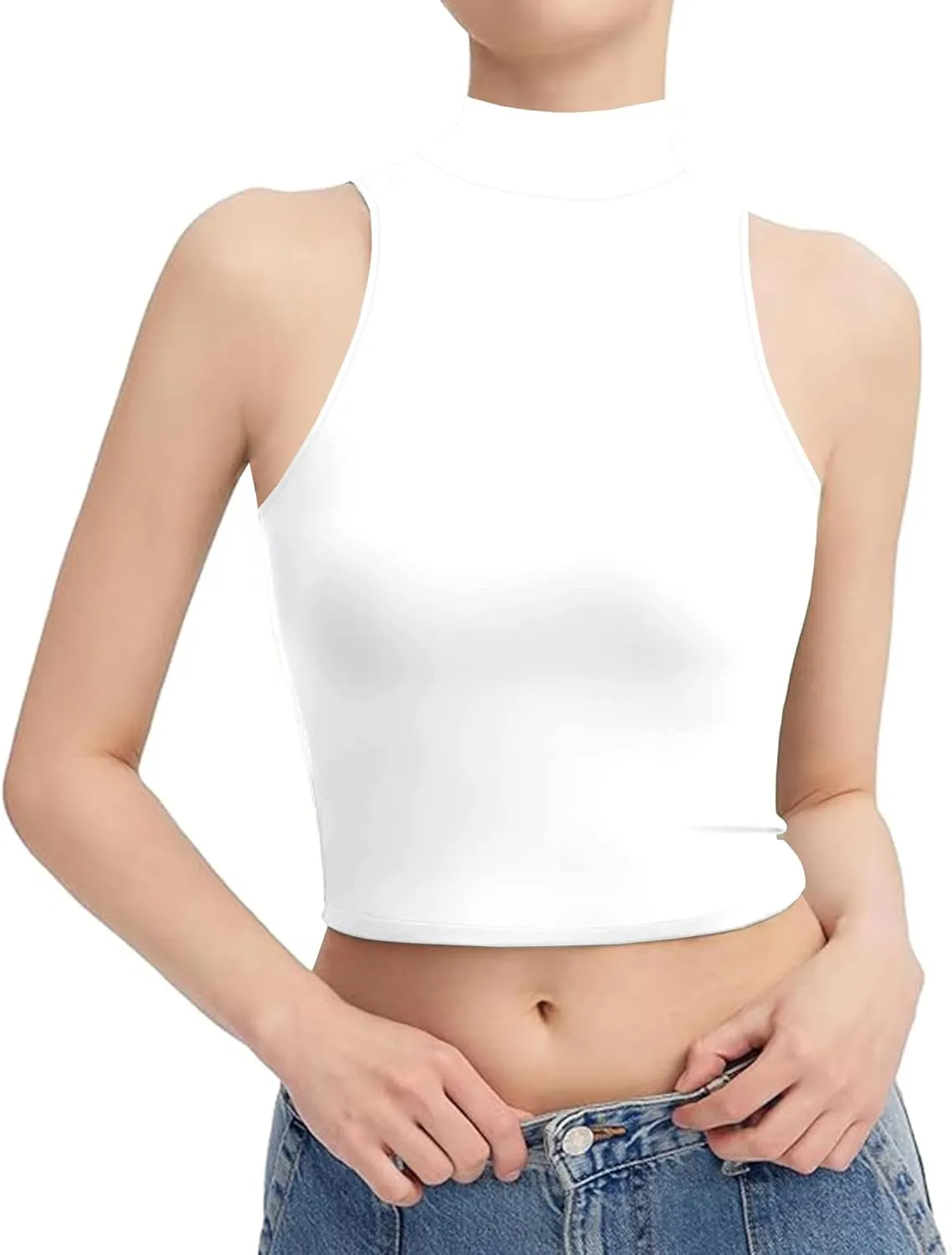 FOUGEDE Women's Mock Turtleneck Long Sleeve/Sleeveless/Half Sleeve/Short Sleeve/Crop Top Basic Fitted Stretch Slim Tops