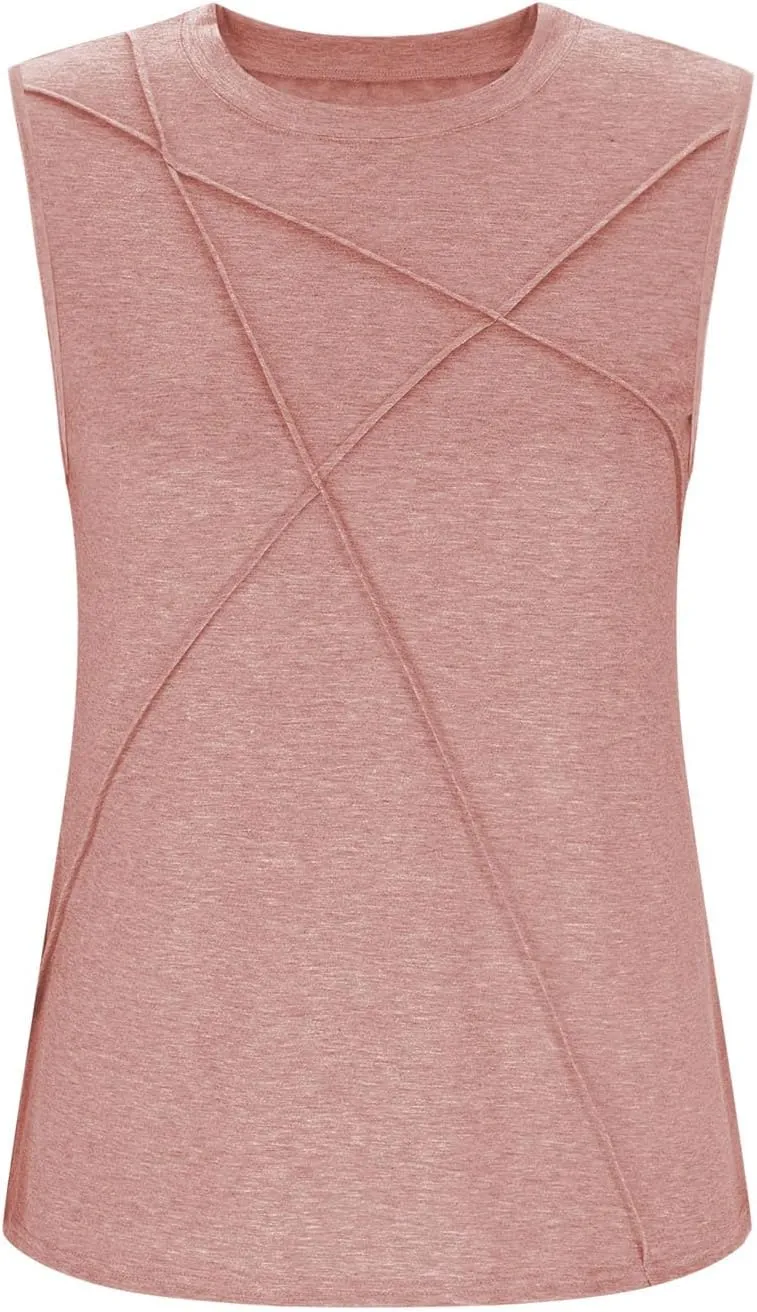Funny Pleated Geometry Tank Tops Women Summer Sleeveless Crewneck Tunic T-Shirt Comfy Casual Loose Fit Beach Blouse