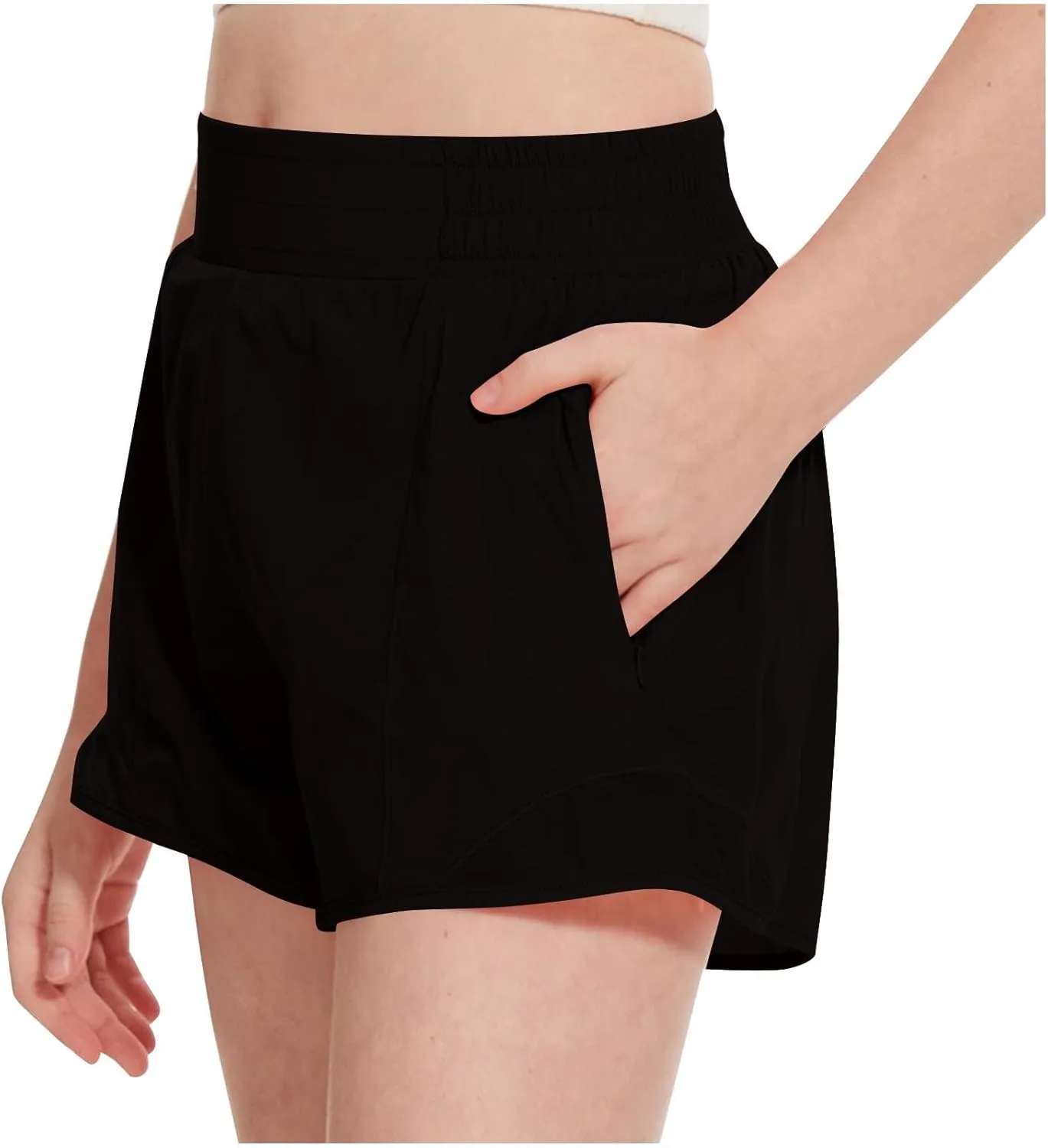 Girls Athletic Shorts Kids Outdoor Running Soccer Gym Shorts Quick Dry High Waisted Activewear with Zipper Pockets