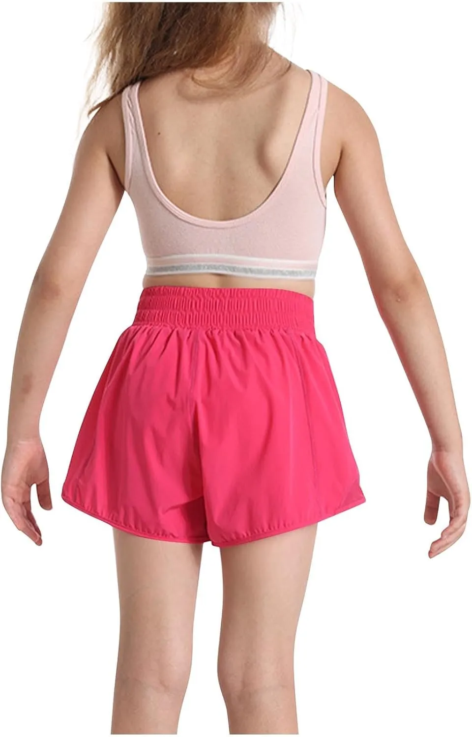 Girls Athletic Shorts Kids Outdoor Running Soccer Gym Shorts Quick Dry High Waisted Activewear with Zipper Pockets