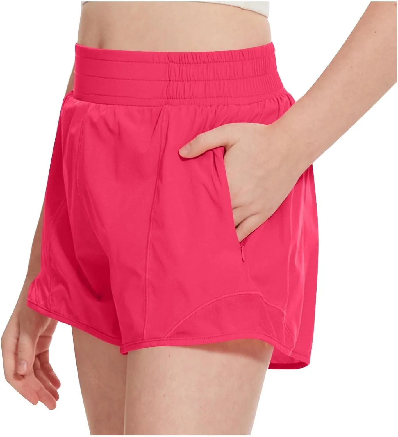 Girls Athletic Shorts Kids Outdoor Running Soccer Gym Shorts Quick Dry High Waisted Activewear with Zipper Pockets