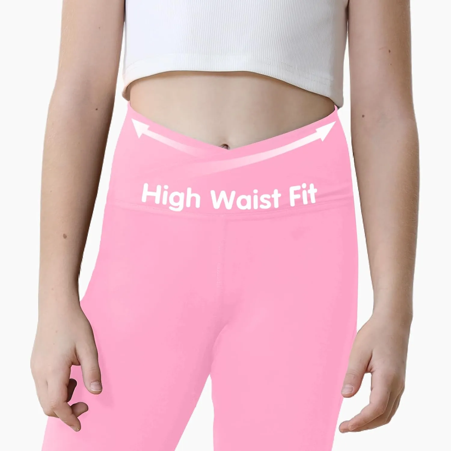 Girls Flare Leggings Black Pink Crossover High Waisted Workout Running Dance Bootleg Yoga Pants