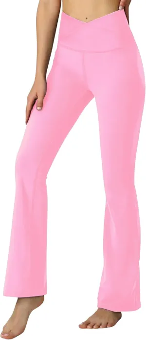 Girls Flare Leggings Black Pink Crossover High Waisted Workout Running Dance Bootleg Yoga Pants