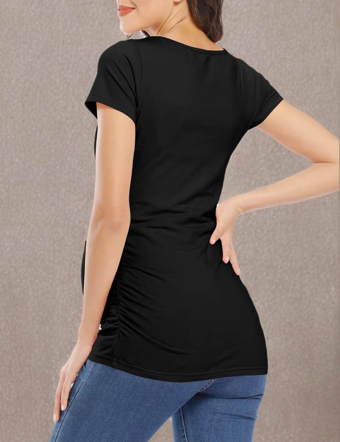 GLAMIX Maternity Shirts for Women Short Sleeve Tops Summer Clothes 3 Packs Cotton T Shirt Mama Basics Pregnancy Tees