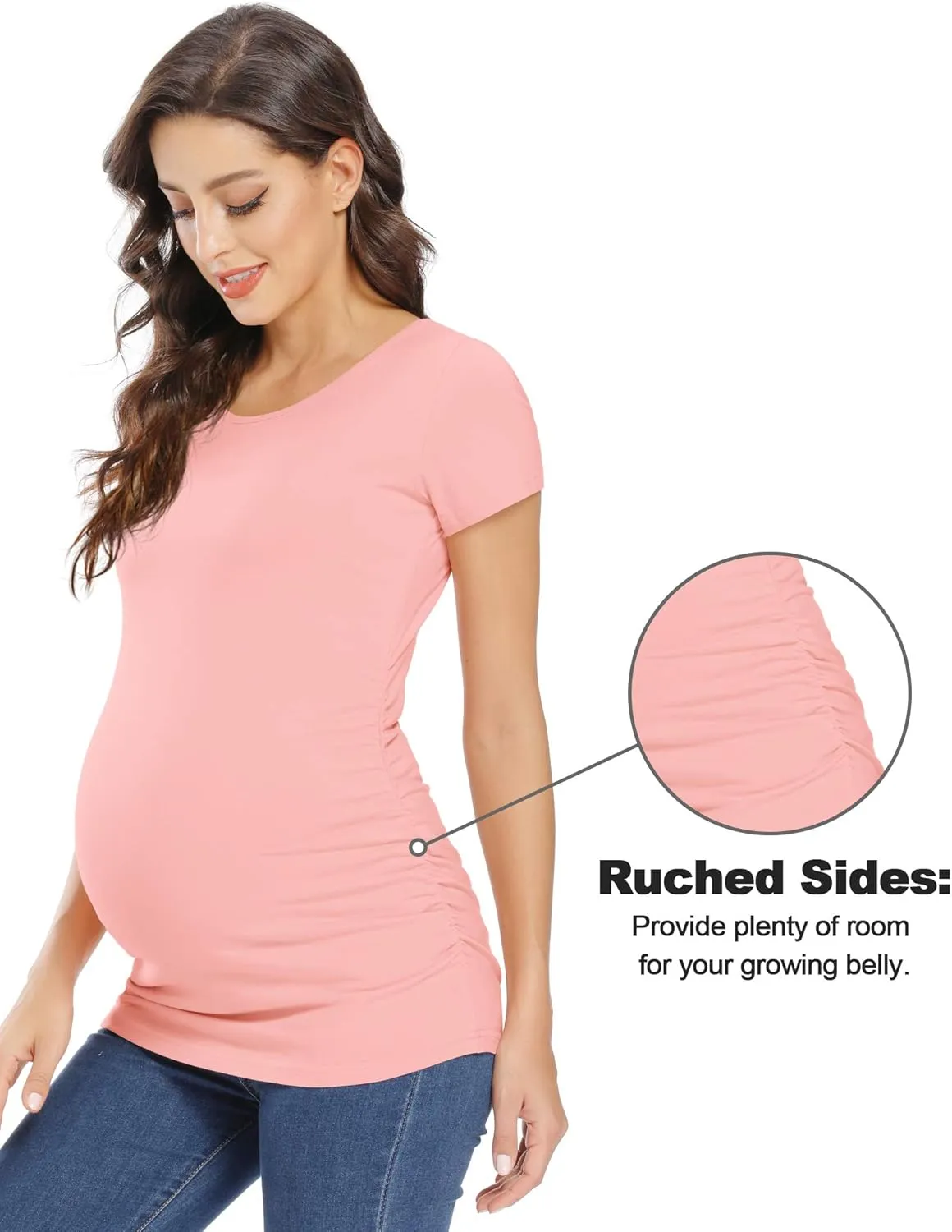 GLAMIX Maternity Shirts for Women Short Sleeve Tops Summer Clothes 3 Packs Cotton T Shirt Mama Basics Pregnancy Tees