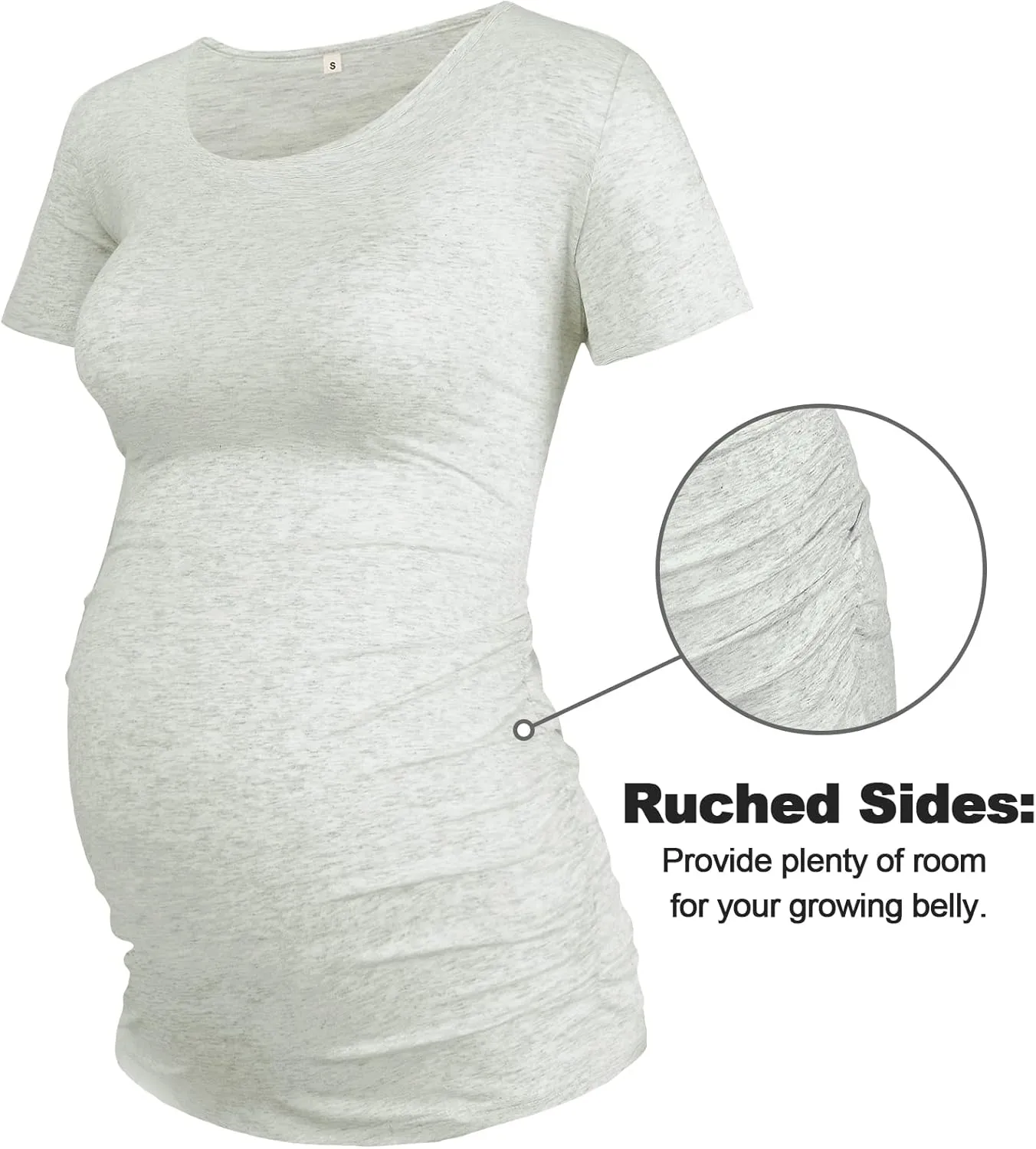 GLAMIX Maternity Shirts for Women Short Sleeve Tops Summer Clothes 3 Packs Cotton T Shirt Mama Basics Pregnancy Tees