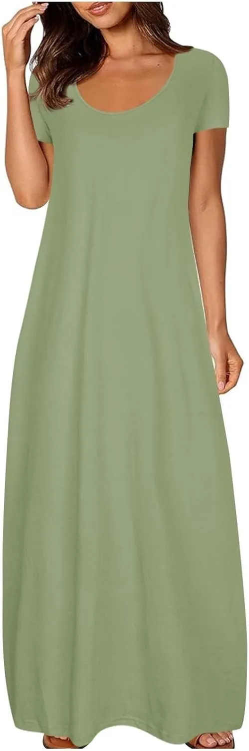 GOKKILRW Womens Short Sleeve T-Shirt Dress Casual Loose Maternity Long Dress Maxi Beach Sundress Nightgowns Pjs Loungewear