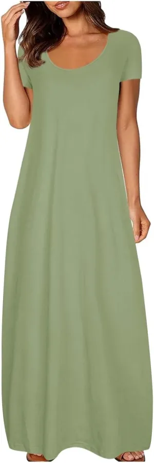 GOKKILRW Womens Short Sleeve T-Shirt Dress Casual Loose Maternity Long Dress Maxi Beach Sundress Nightgowns Pjs Loungewear