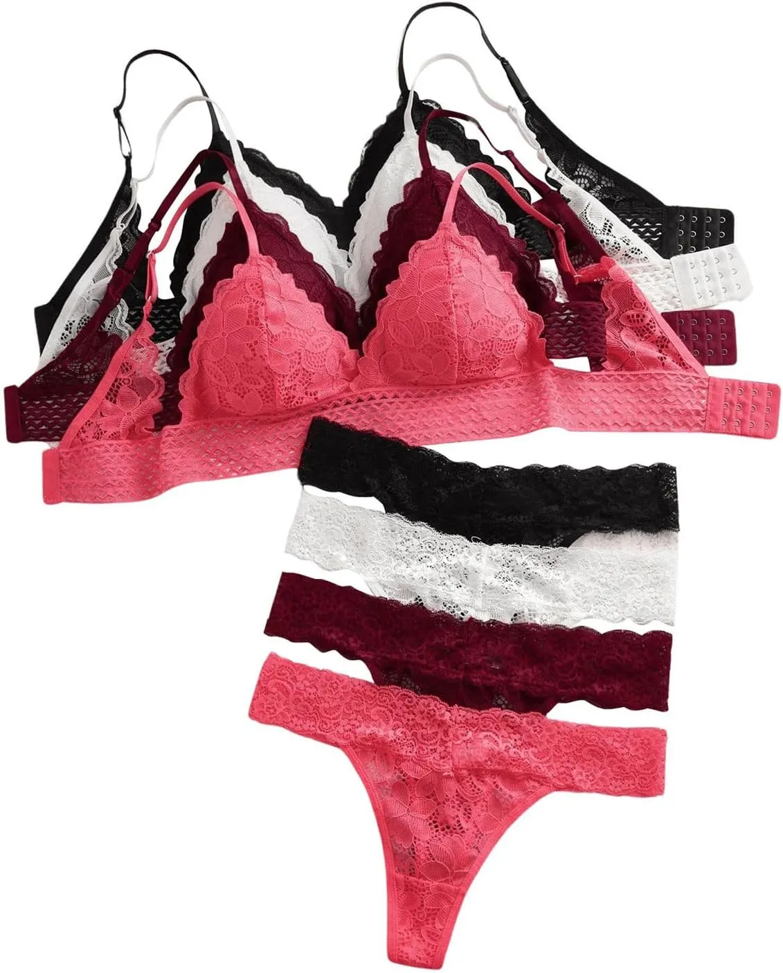 GORGLITTER Women's 8 Piece Sexy Lace Lingerie Matching Bralette Bra and Panty Set