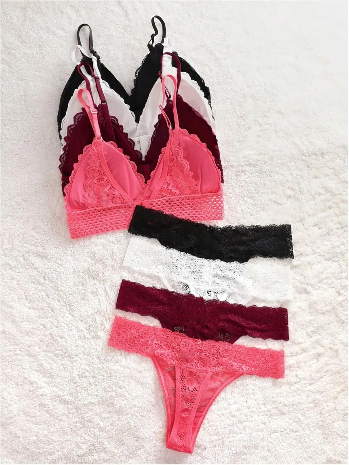 GORGLITTER Women's 8 Piece Sexy Lace Lingerie Matching Bralette Bra and Panty Set