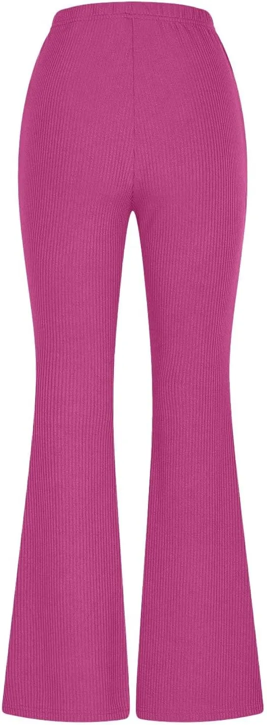 Gumipy Flare Yoga Pants for Women Ribbed High Waisted Tummy Control Leggings Trendy Slim Fit Bell Bottoms Workout Pants