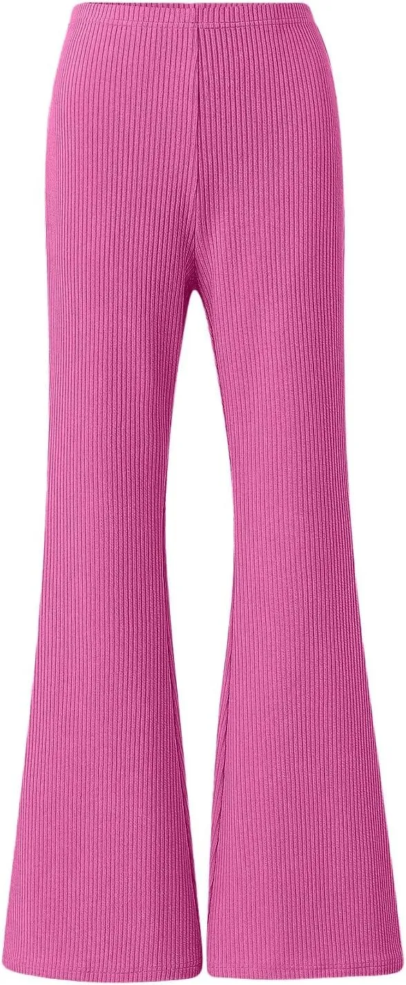 Gumipy Flare Yoga Pants for Women Ribbed High Waisted Tummy Control Leggings Trendy Slim Fit Bell Bottoms Workout Pants