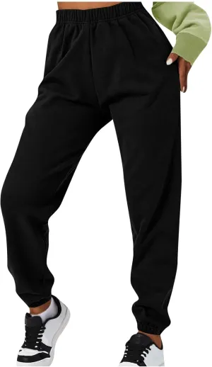 Gumipy Joggers for Women High Waisted Workout Trousers Baggy Fleece Lined Lounge Pants Comfy Drawstring Joggers Activewear