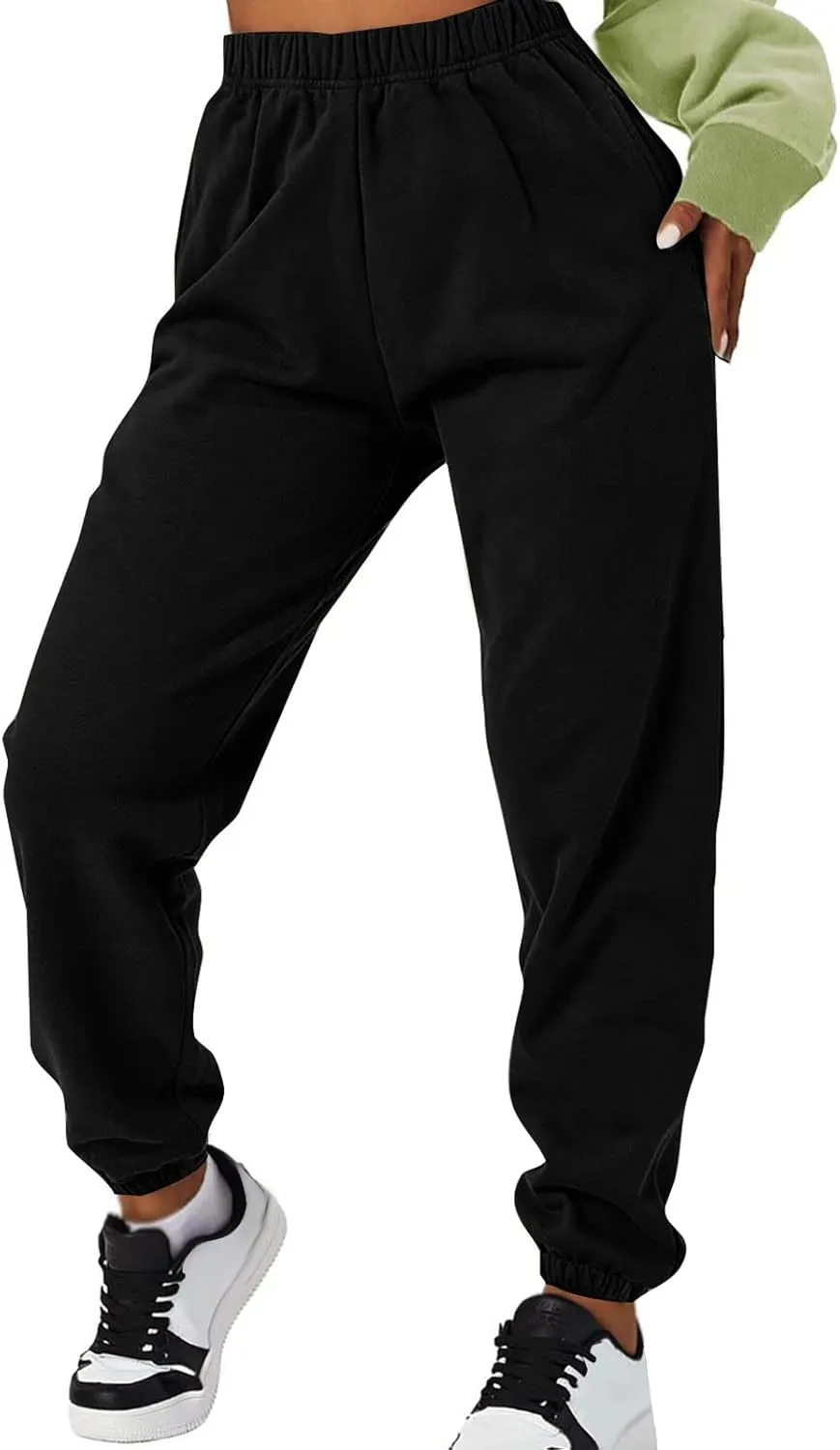 Gumipy Joggers for Women High Waisted Workout Trousers Baggy Fleece Lined Lounge Pants Comfy Drawstring Joggers Activewear