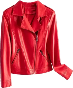 Hgvcfcv Women Split Sheepskin Jackets Zipper Women Short Moto Biker Jackets Casual Leather Coats