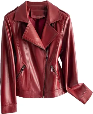 Hgvcfcv Women Split Sheepskin Jackets Zipper Women Short Moto Biker Jackets Casual Leather Coats