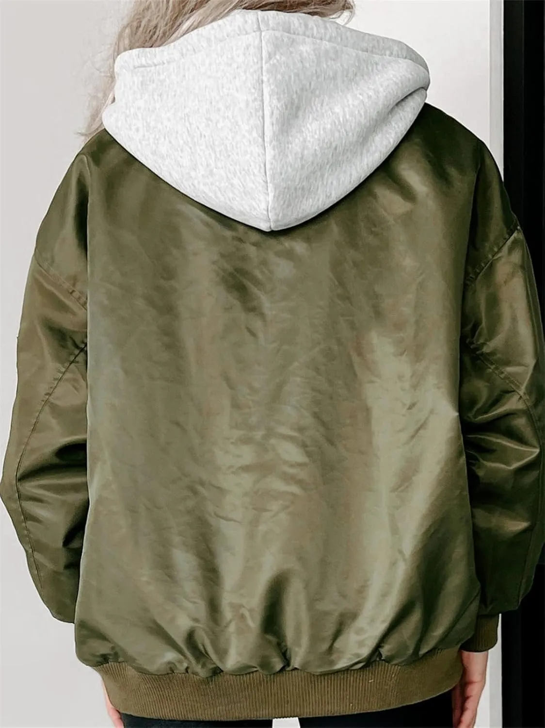 HOULENGS Women's Winter Hooded Long Sleeve Bomber Jacket Zipper Sherpa Fleece Lined Coat Outwear with Pockets