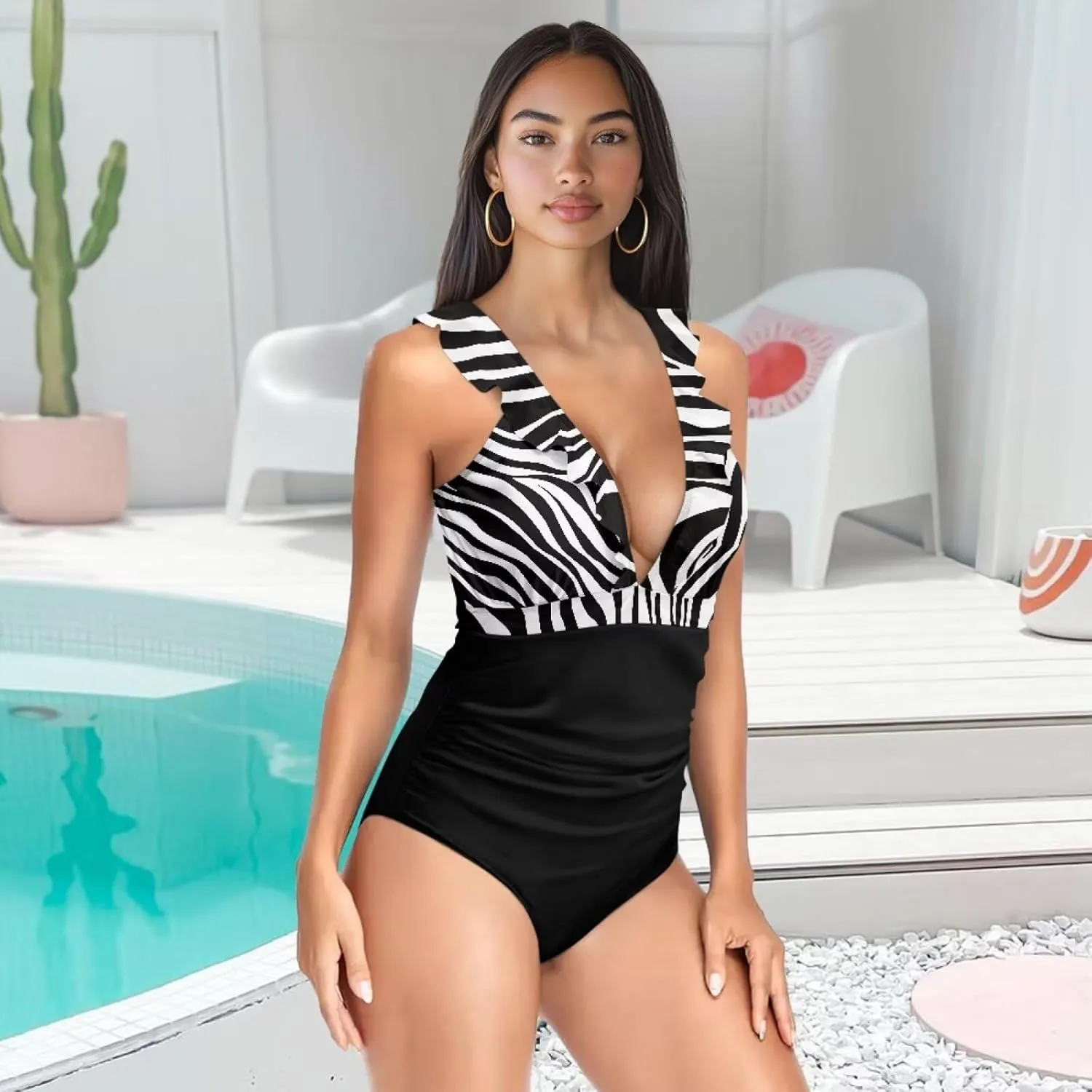 Howilath Leopard Print Women Swimsuits Tummy Control Swimming Suits One Piece Bathing Suits Vintage Lightweight Swimwear