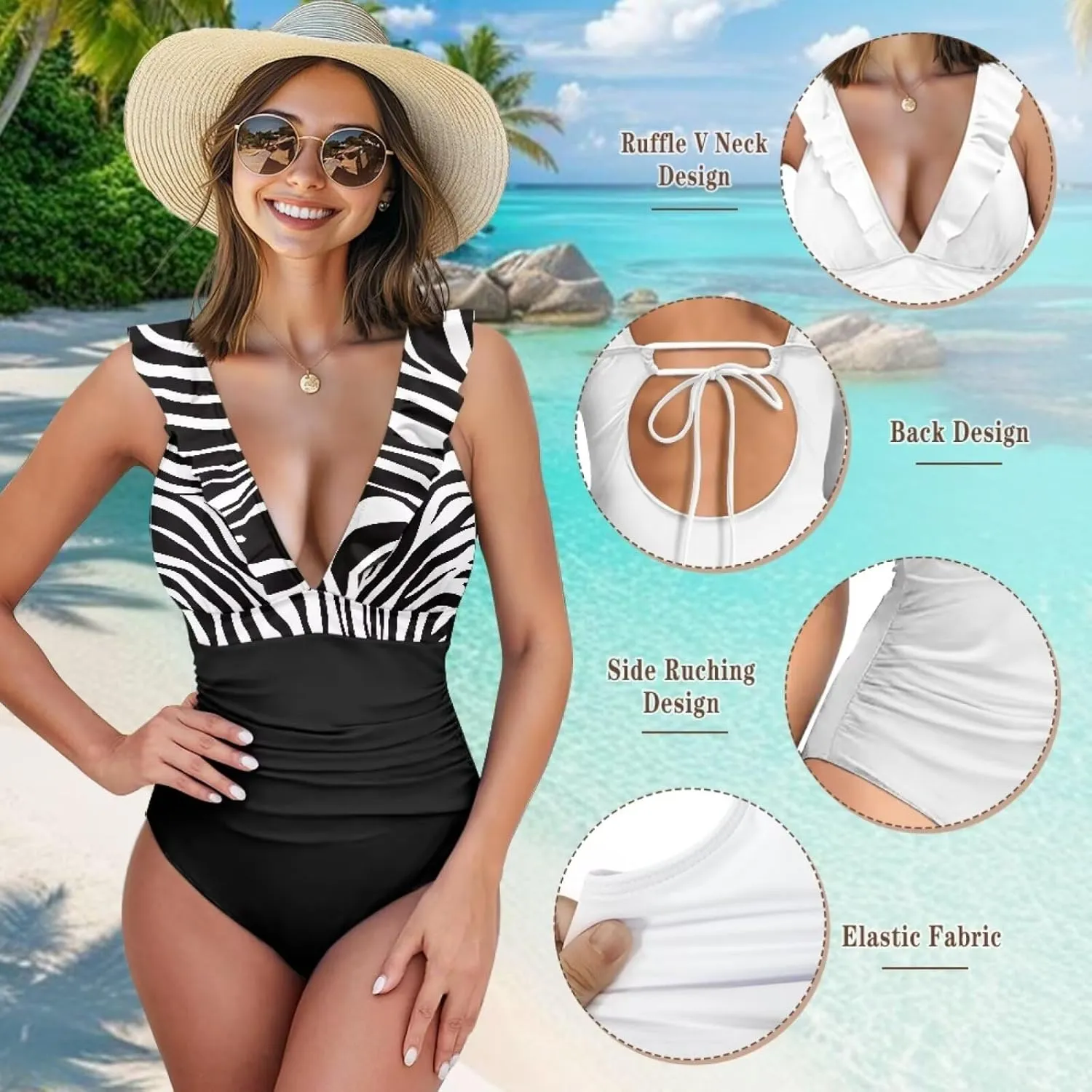 Howilath Leopard Print Women Swimsuits Tummy Control Swimming Suits One Piece Bathing Suits Vintage Lightweight Swimwear