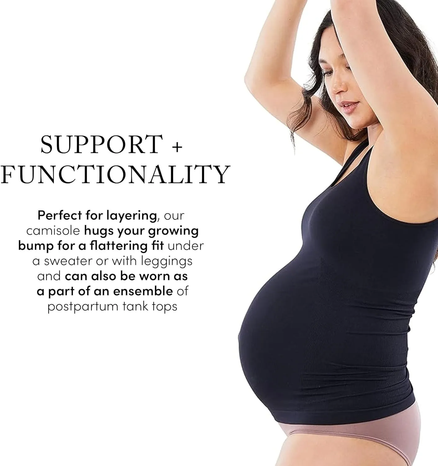 Ingrid & Isabel Basics - Belly Support Maternity Cami - Black Maternity Camisole Black
