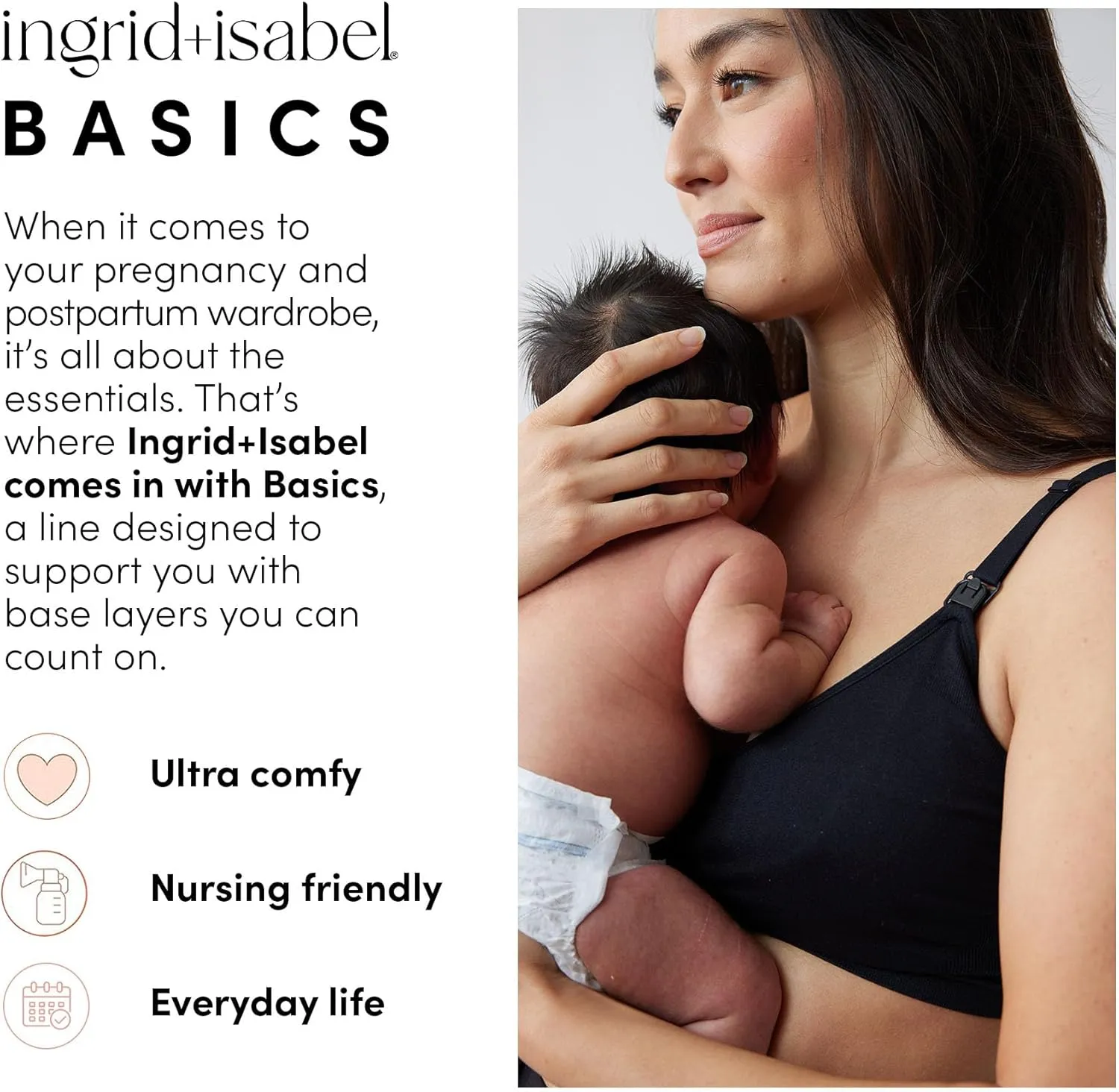 Ingrid & Isabel Basics - Belly Support Maternity Cami - Black Maternity Camisole Black