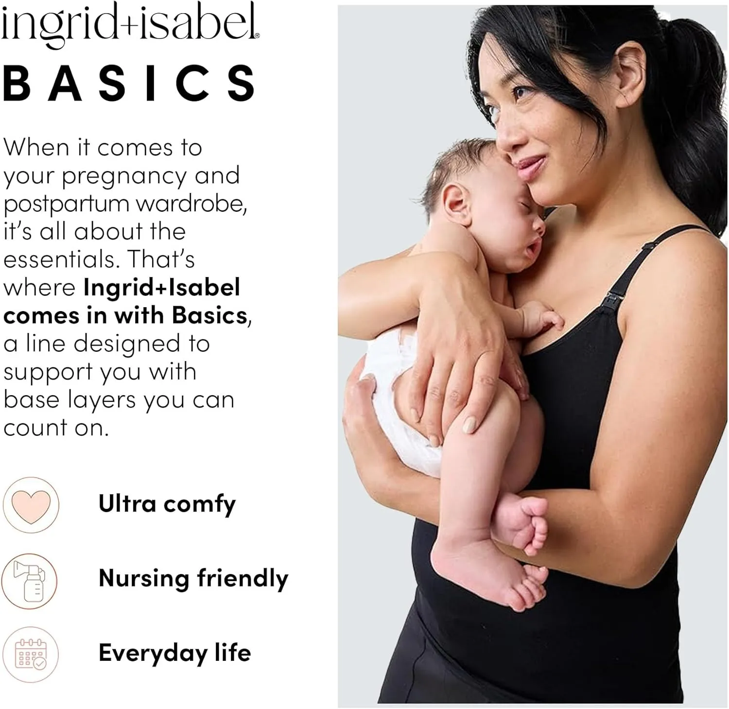 Ingrid & Isabel Basics – Postpartum Nursing & Pumping Cami – Maternity Tank Top for Breastfeeding