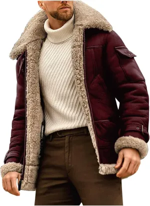 Jackets for Men Men's Thickened Long Sleeves Coat Faux Leather Fleece Jacket Outerwear Mens Jackets